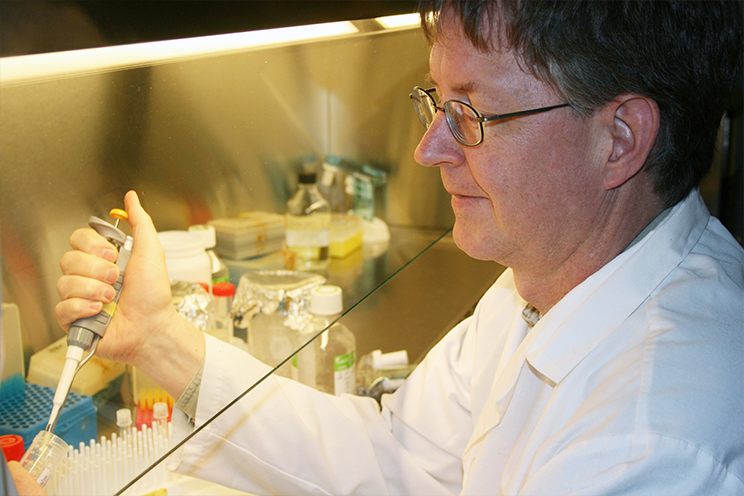 Canadian Breast Cancer Foundation – Atlantic Region Chair in Breast Cancer Research, Dr. David Hoskin preparing cancer doses.