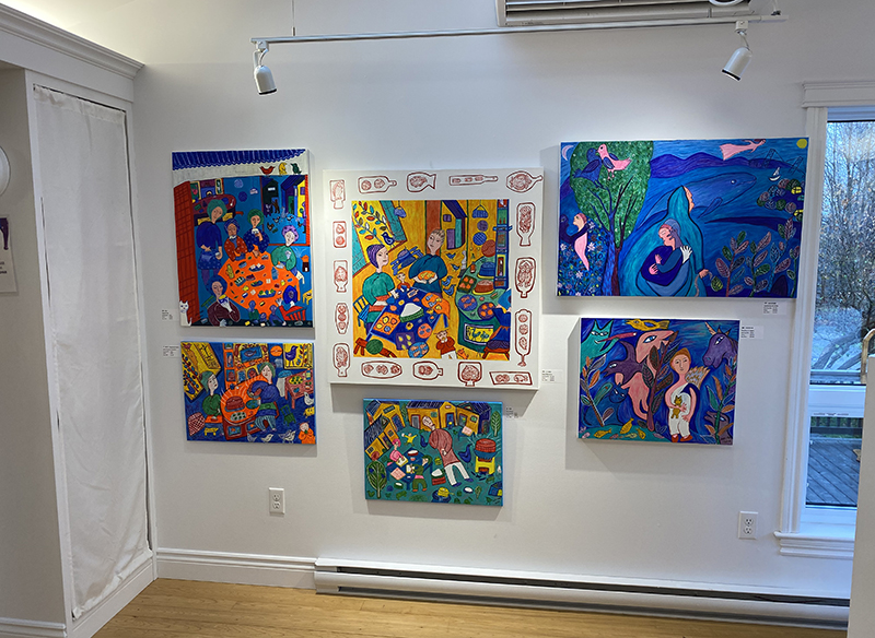 Pictured: A display of Colin Chen’s original paintings at the Chester Art Centre.
