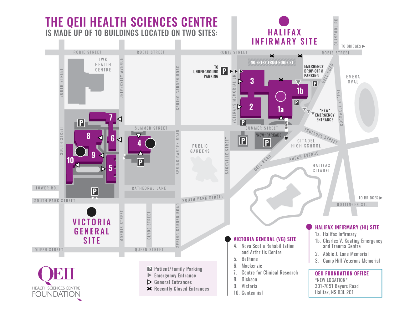 Map graphic of QEII buildings
