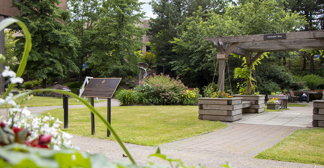 A picture of the QEII Veterans Memorial Garden court