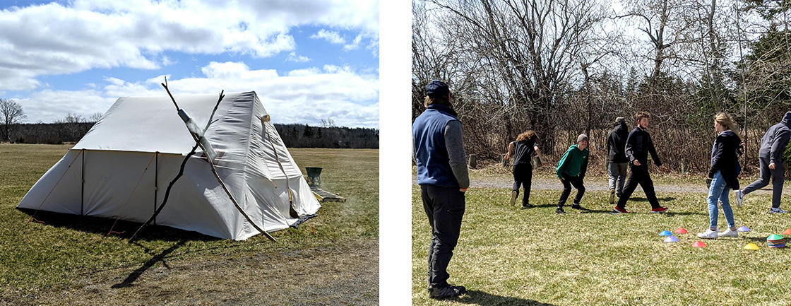 Caption: The school’s new tent is an ideal spot for classes take a quick break from the cold or wind in between outdoor games 