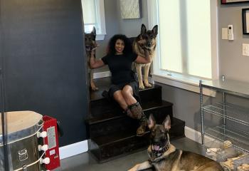 Lynette with her three dogs