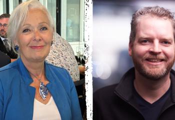 Two head shots, side by side of a woman on the left and a man on the right. 
