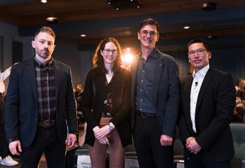 Four QEII clinician scientists pose on a dark background.