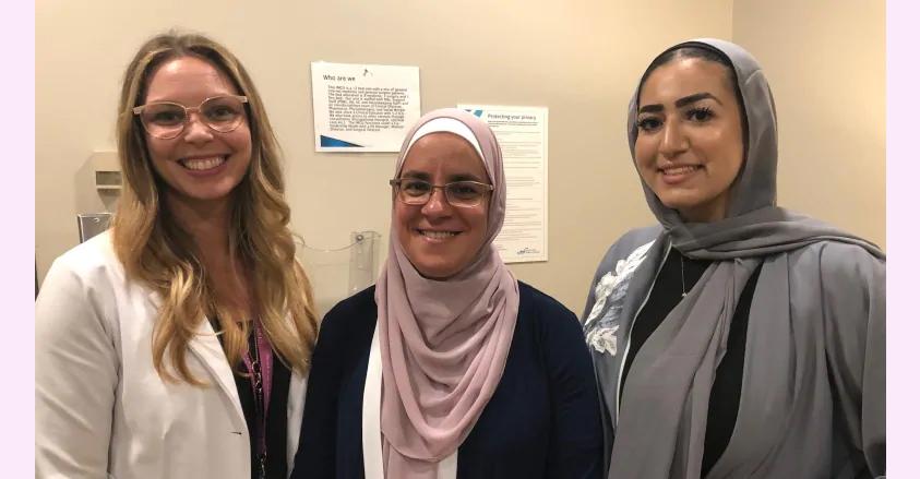 Jessica Gaudet of the QEII Foundation, Lubna Channaa, and Mariam Mahmoud of the Barho Friends