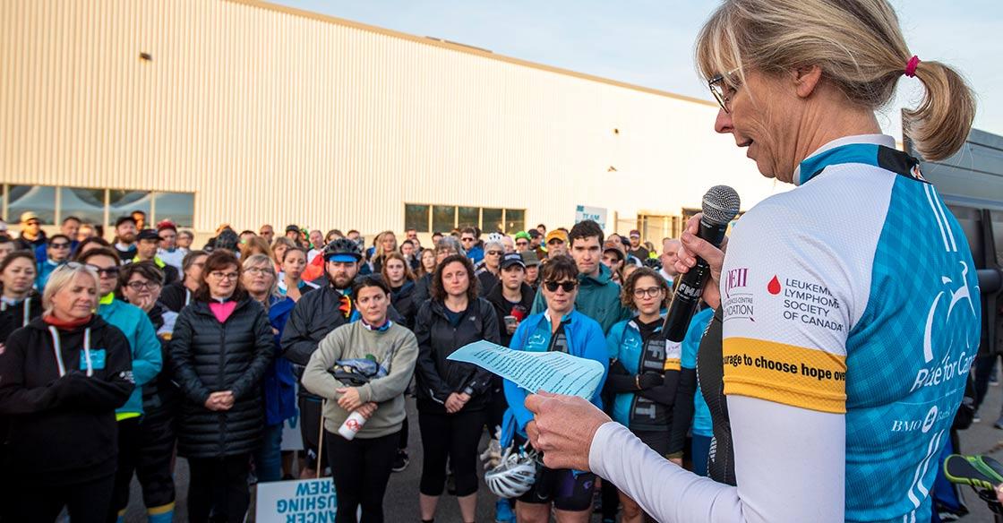 Sue Pleasance at the 2019 Ride for Cancer opening ceremony