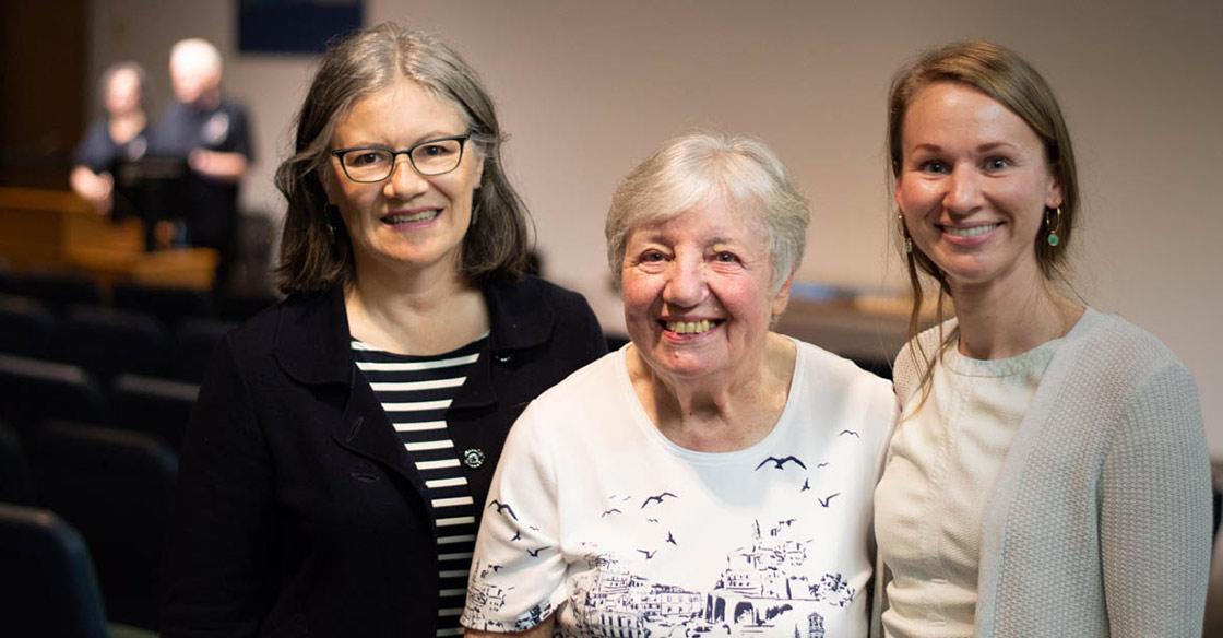 Dr. Kathy MacPherson, Barbara Mulrooney and Elissa Hughes in the QEII's Royal Bank Theatre