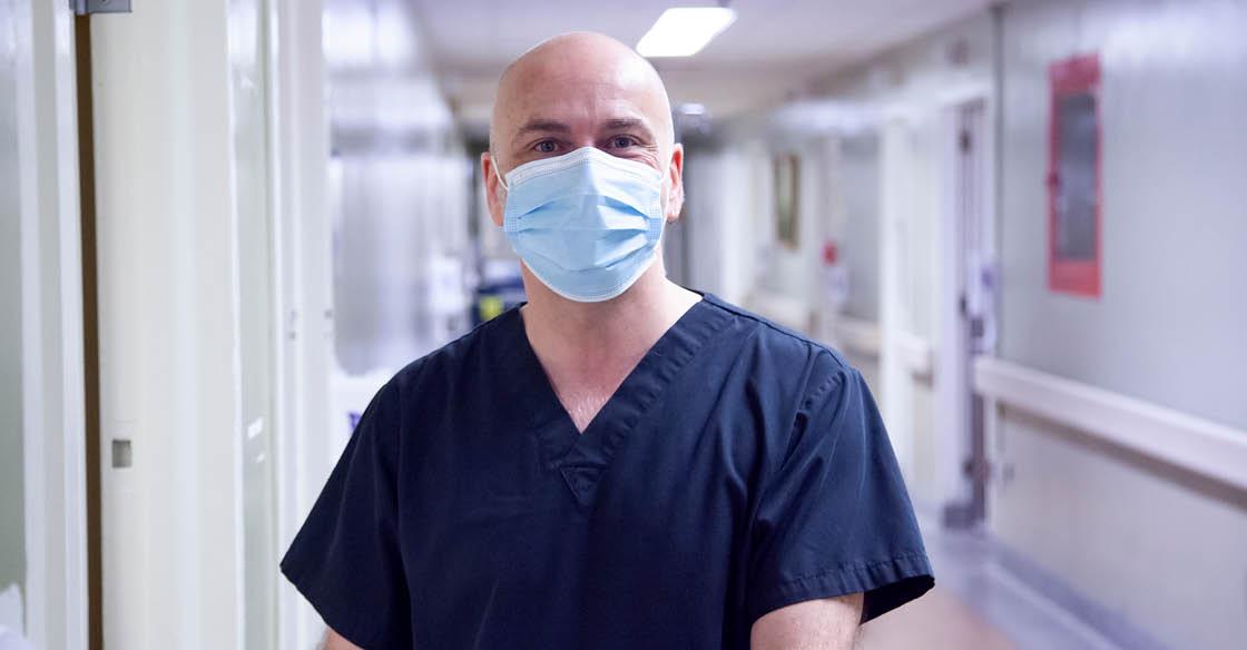 Caption: Darren Sharpe, nurse, in the QEII's Medical Day Unit.