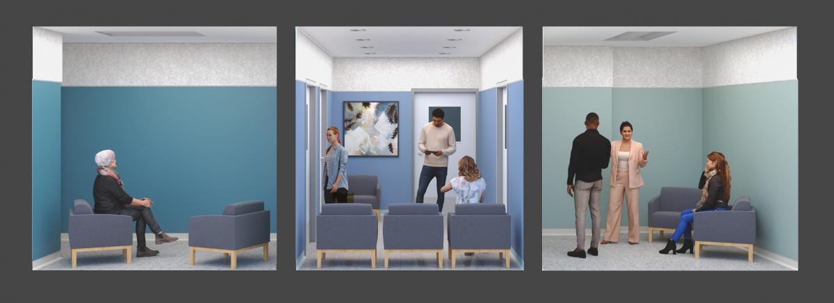 Artist rendering of the new treatment and waiting rooms within the Psychiatric Emergency Care Suites