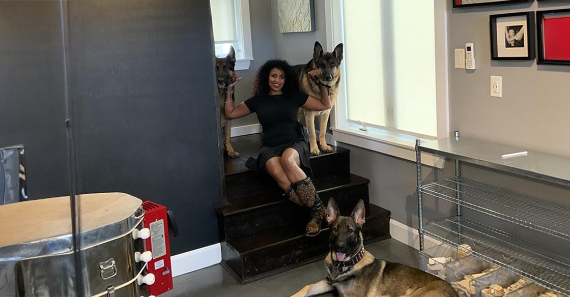 Lynette with her three dogs