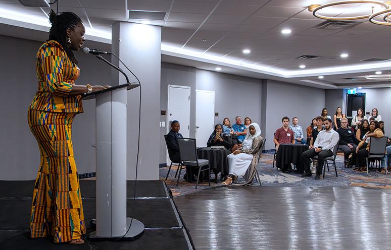 Elizabeth Obeng Nkrumah speaks at the 2025 bursary celebration.