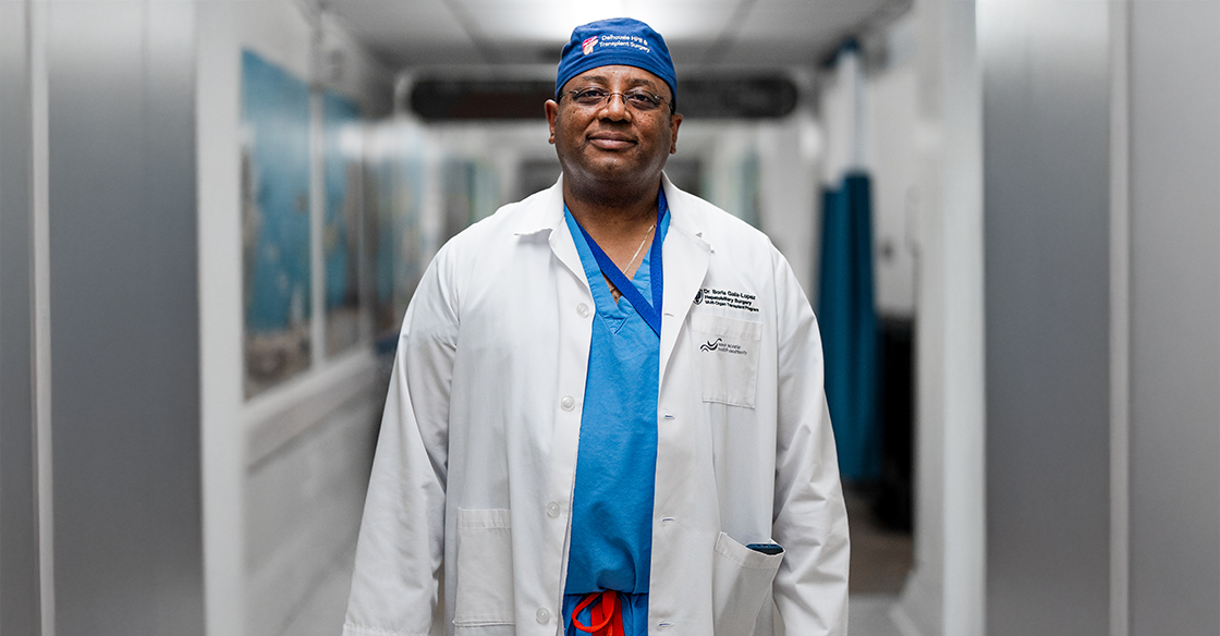 Dr. Gala-Lopez in QEII hallway