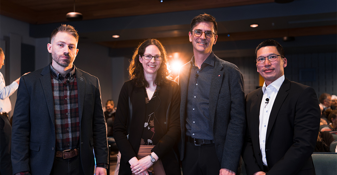 The 2026 QEII Foundation's Innovation Den finalist: (L to R) Dr. Nunes, Dr. Trottier, Dr. Sapp and Dr. Wong
