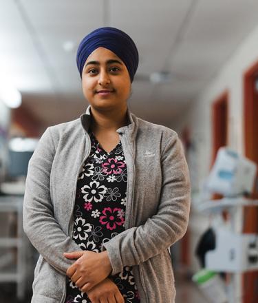 a female healthcare worker wearing a turban