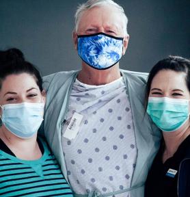 Patient Raymond with members of his QEII radiotherapy team, Sarah MacIntyre (left) and Jeannine MacArthur (right)