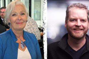 Two head shots, side by side of a woman on the left and a man on the right. 