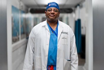 Dr. Gala-Lopez in QEII hallway