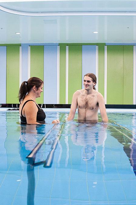 Rehab patient Matt Upham doing therapy in the Grace Hansen Therapeutic Pool at the QEII